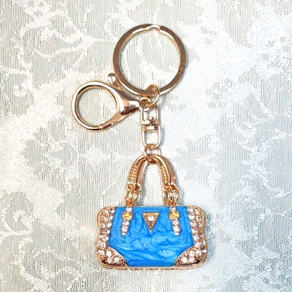 **HALF PRICE**Chic Blue & Gold Metal Handbag Keychain!